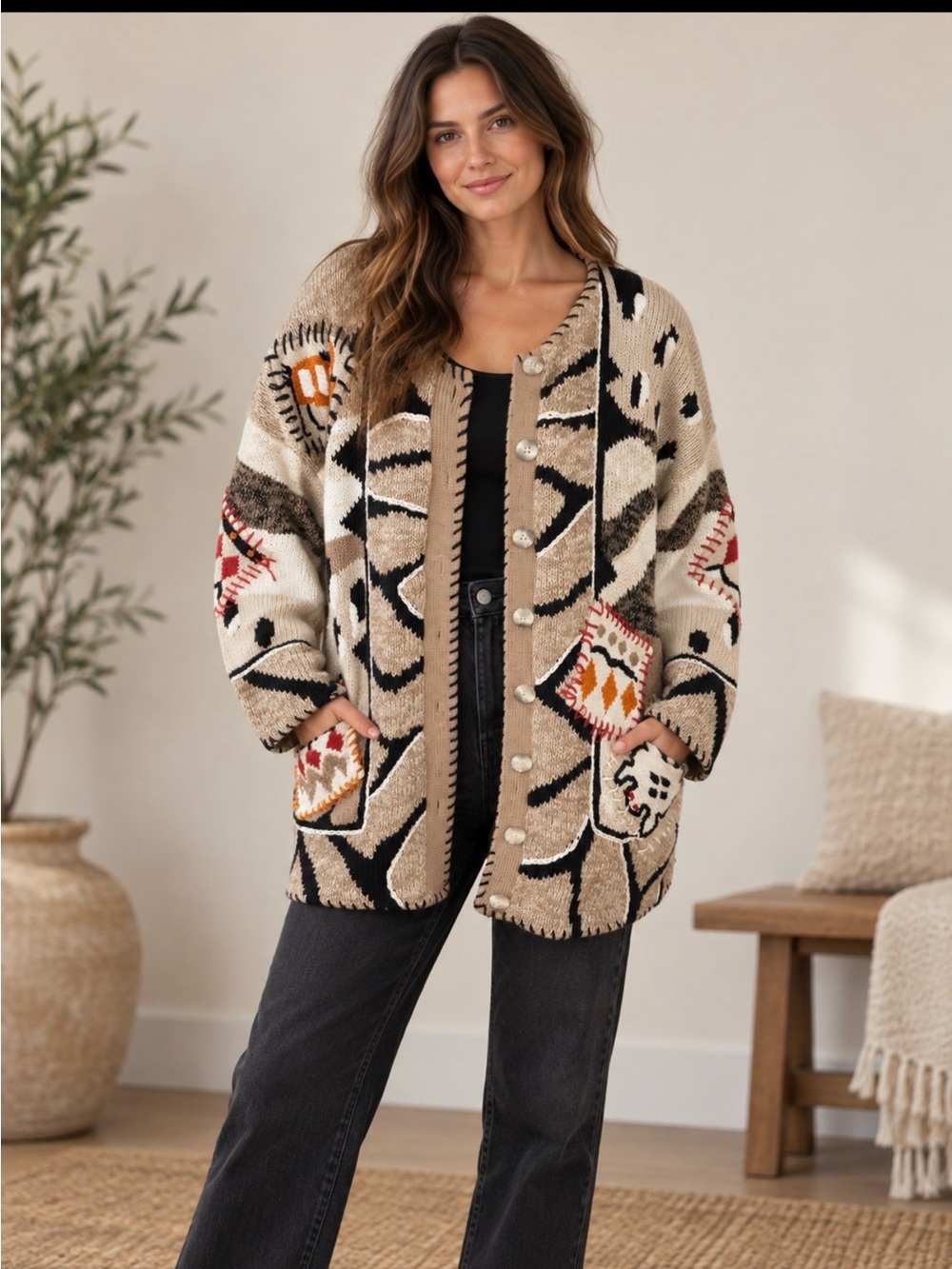Vintage Debra Lubell ramie and cotton cardigan sweater